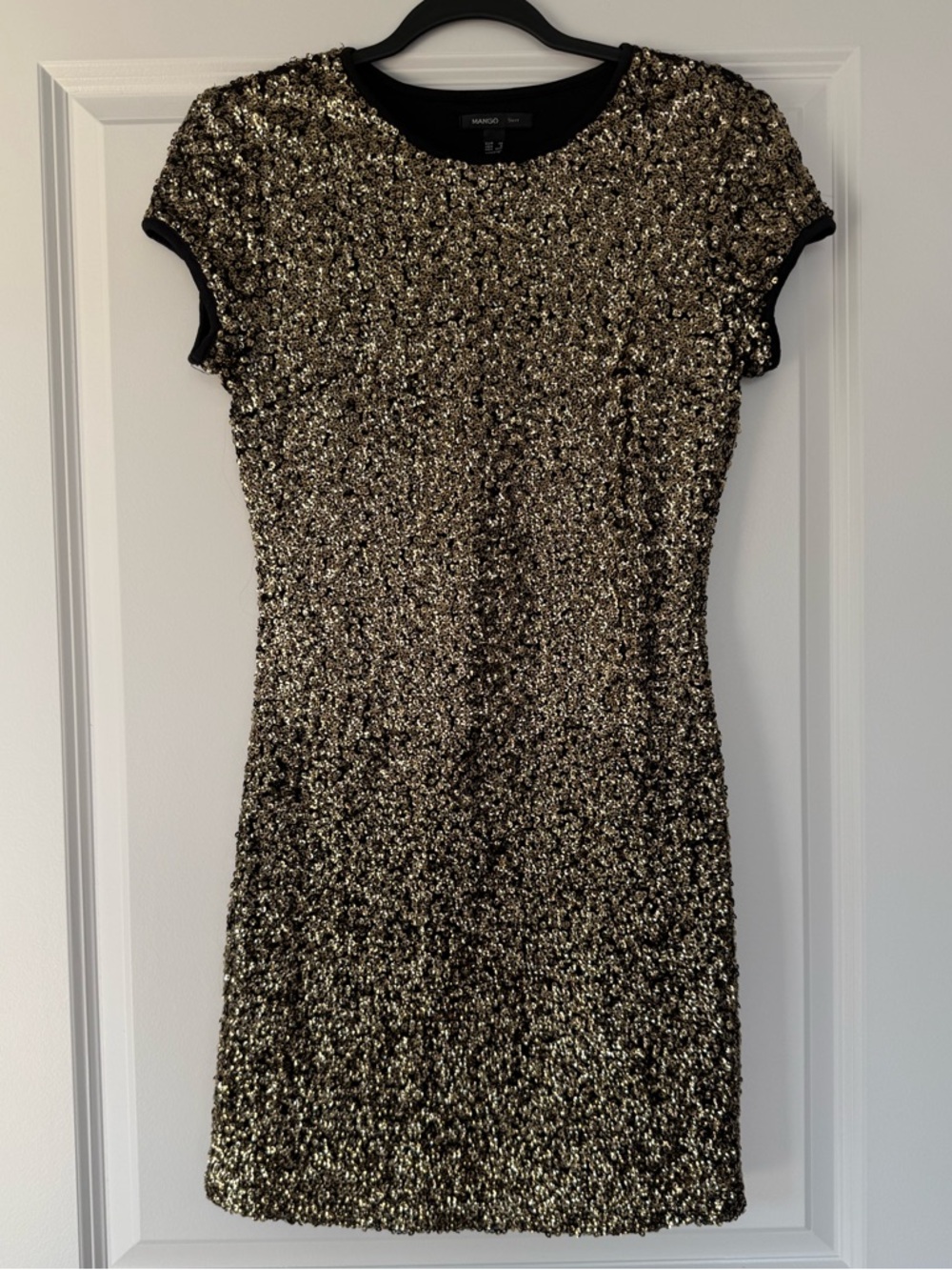 Mango Black Trim Gold Sequin Mini Dress